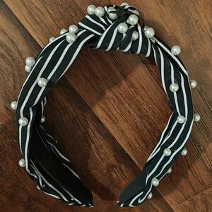Black & White Striped Top Knot Headband Pearl Headband Fancy Hair Accessory